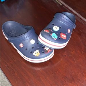Navy blue crocs with trim